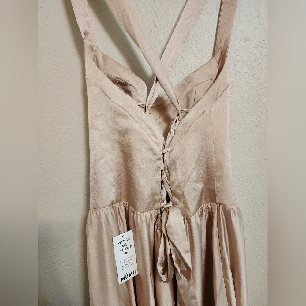 Show Me Your MuMu Abigail Maxi Champagne Luxe Satin Dress L Wedding Party Prom - Picture 7 of 8